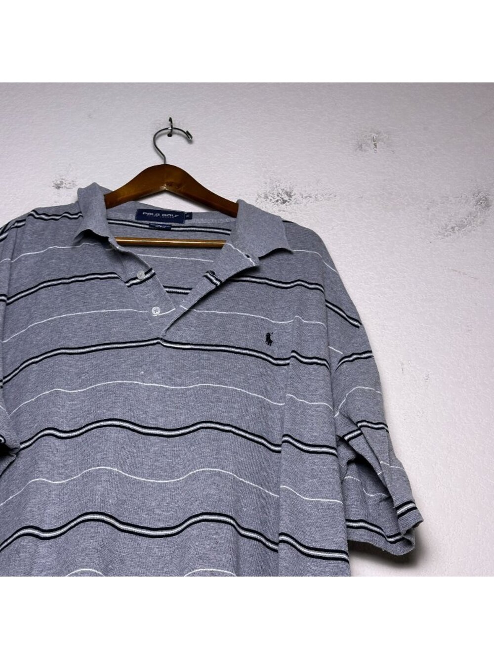 Polo Ralph Lauren Golf Shirt Short Sleeve Men XL Grey Striped Pima Cotton Black
